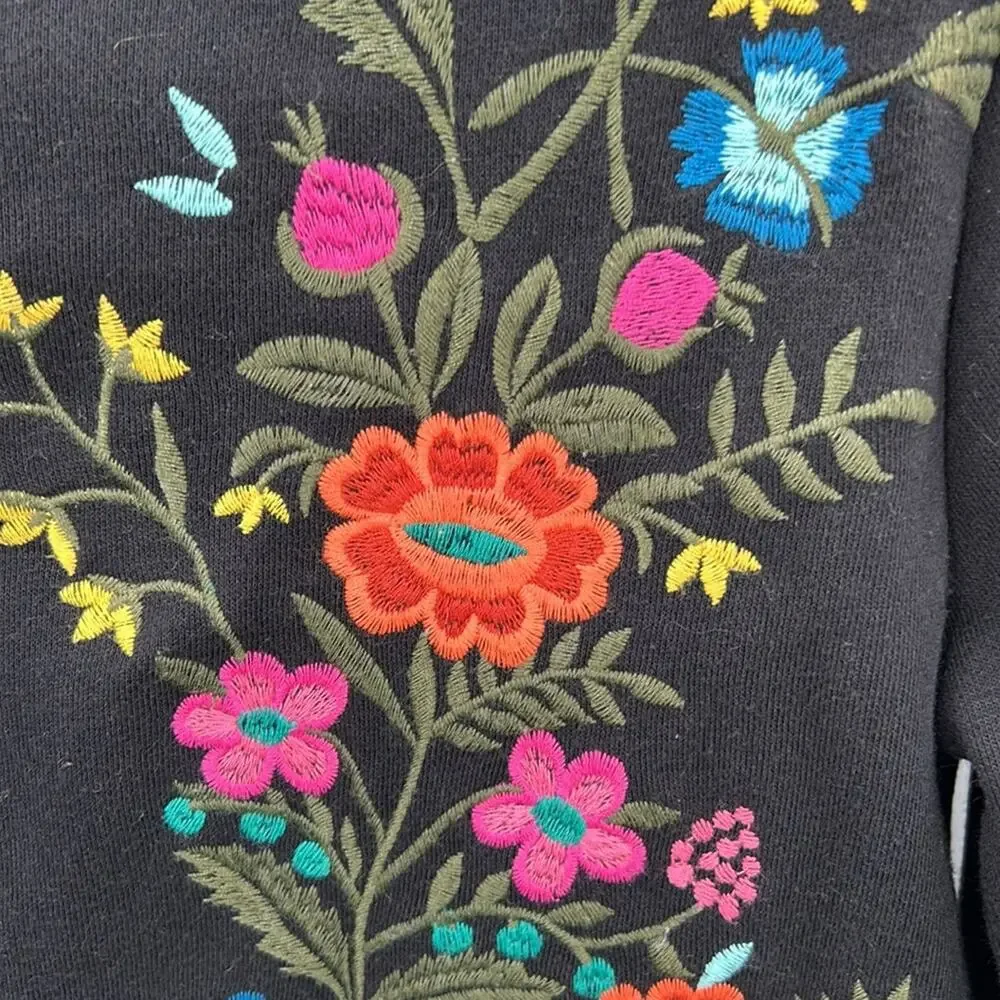 Old Navy Girl's Black Full Zip Sweatshirt Floral Embroidery size 14